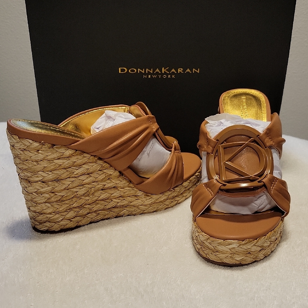Donna Karan Tan Wedge Sandals